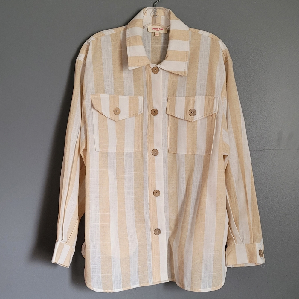 Peach Love Oversized Button-Front Striped Shirt. Size S‎